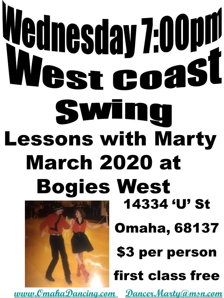 West Coast Swing lessons every Wednesday in March 7pm