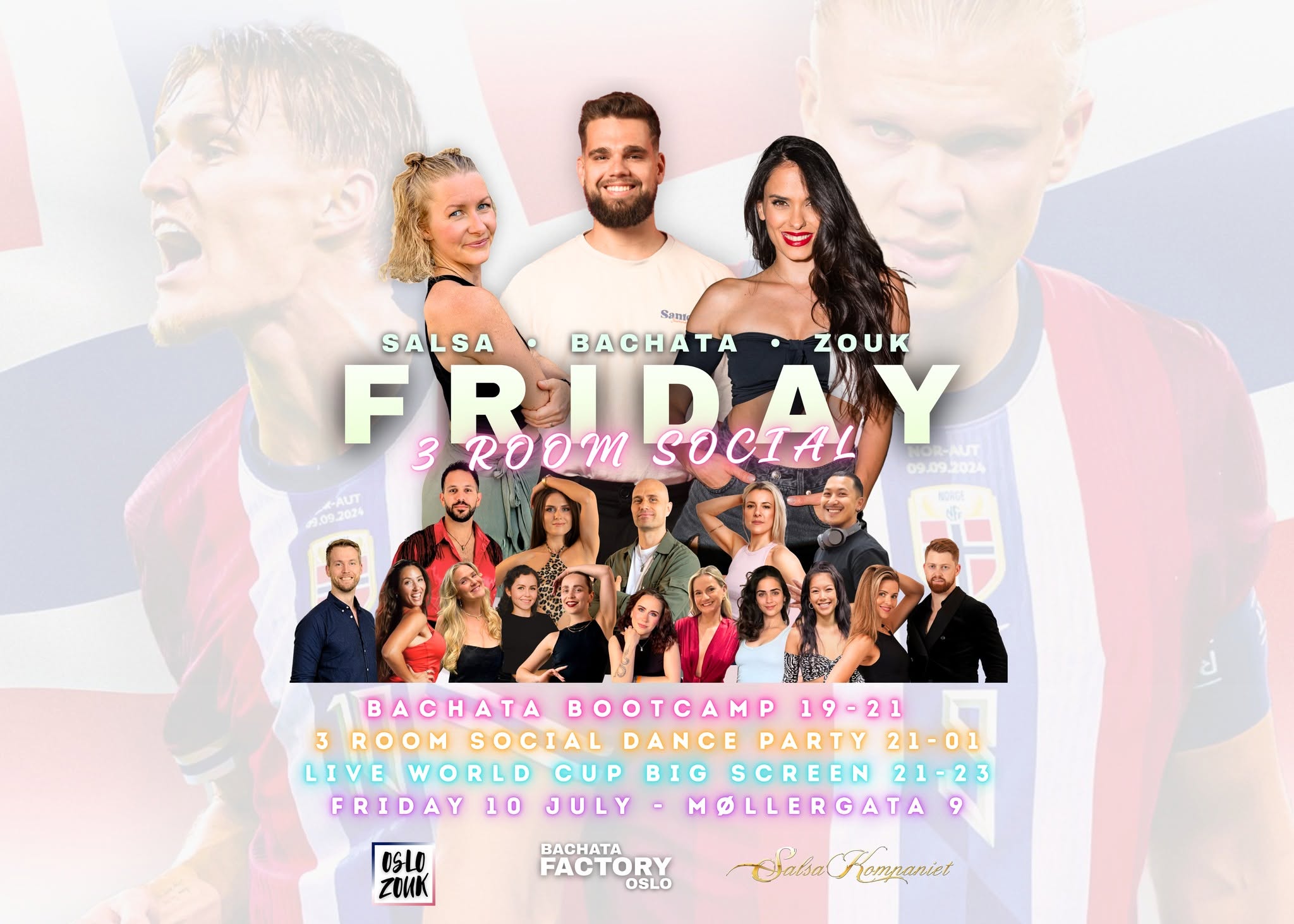 3 ROOM SOCIAL DANCE PARTY: BOOTCAMP + SALSA BACHATA ZOUK + WORLD CUP BIG SCREEN