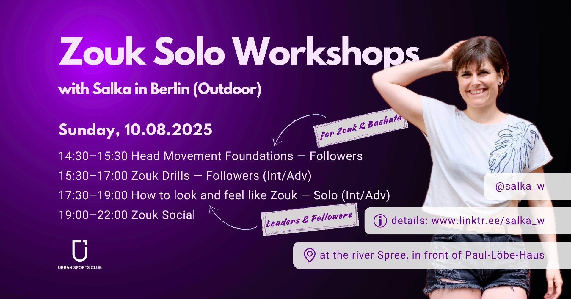 Zouk (& Bachata) Solo Workshops with Salka in Berlin - Outdoor (10.8.)