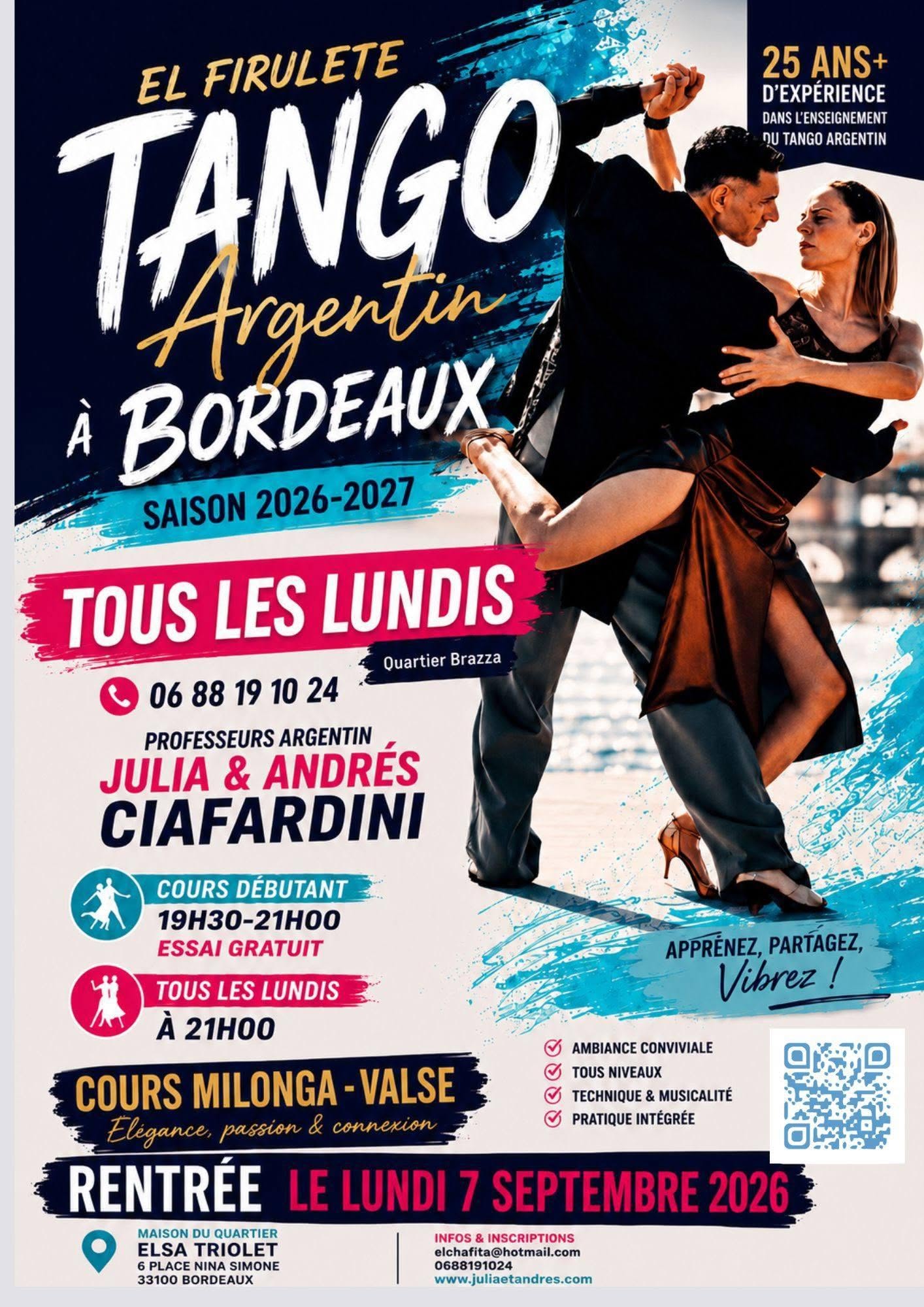 COURS TANGO ARGENTIN À BORDEAUX LE LUNDI SOIR