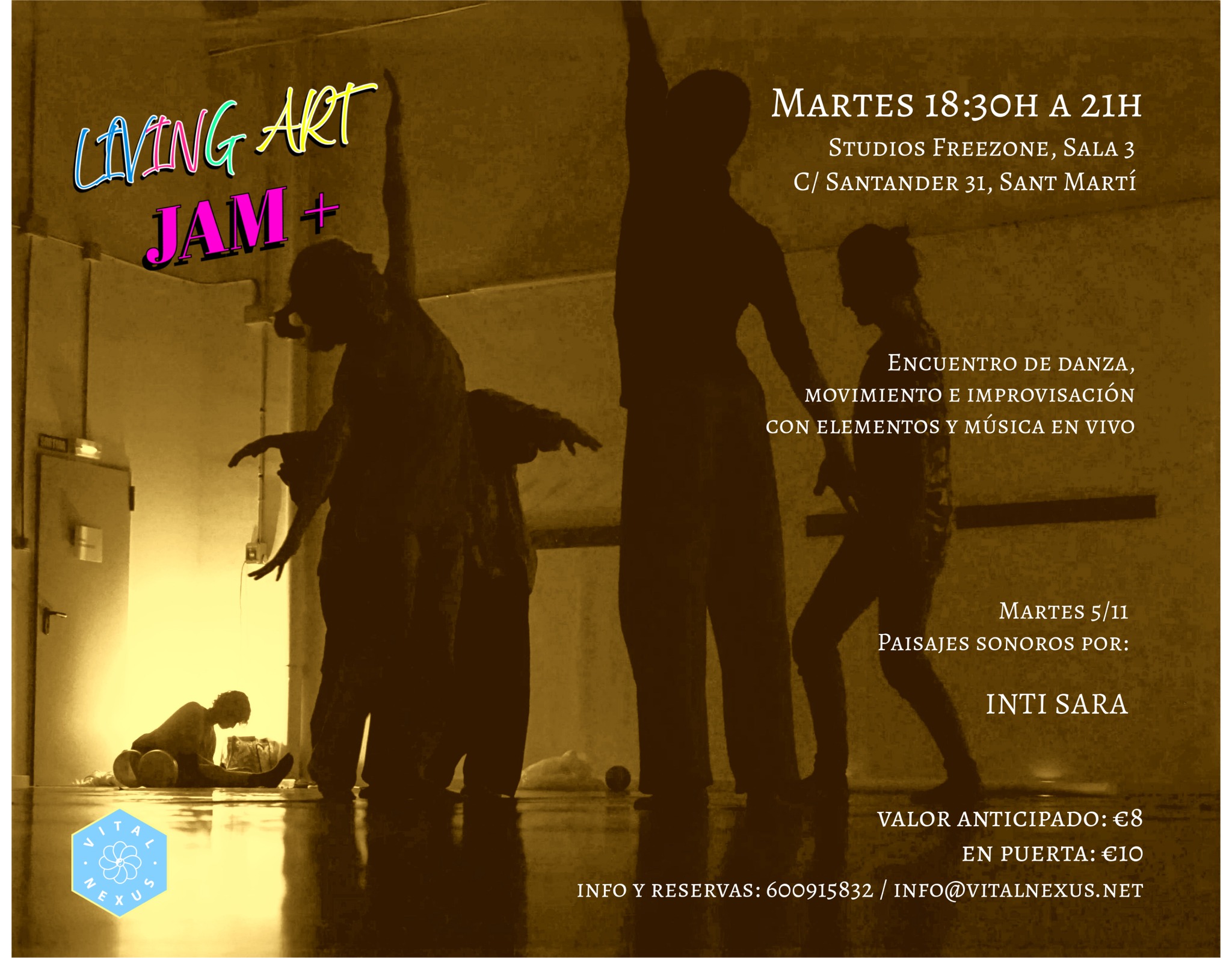 Living Art! JAM+ Encuentro de movimiento, danza e improvsación + Música en vivo + Elementos + CI