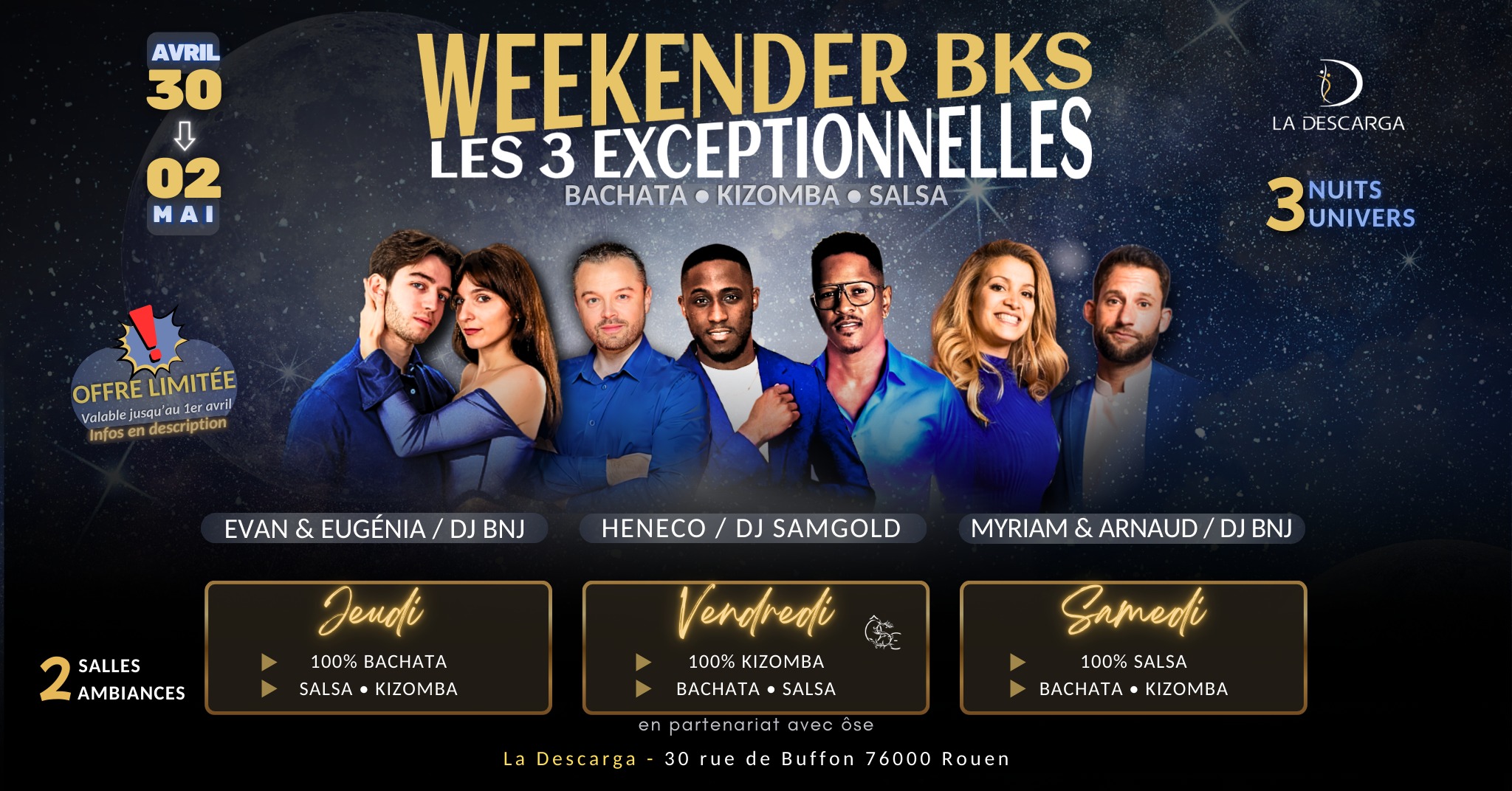 WEEKENDER BKS ร la Descarga - les 3 exceptionnelles (bachata - kizomba - salsa)