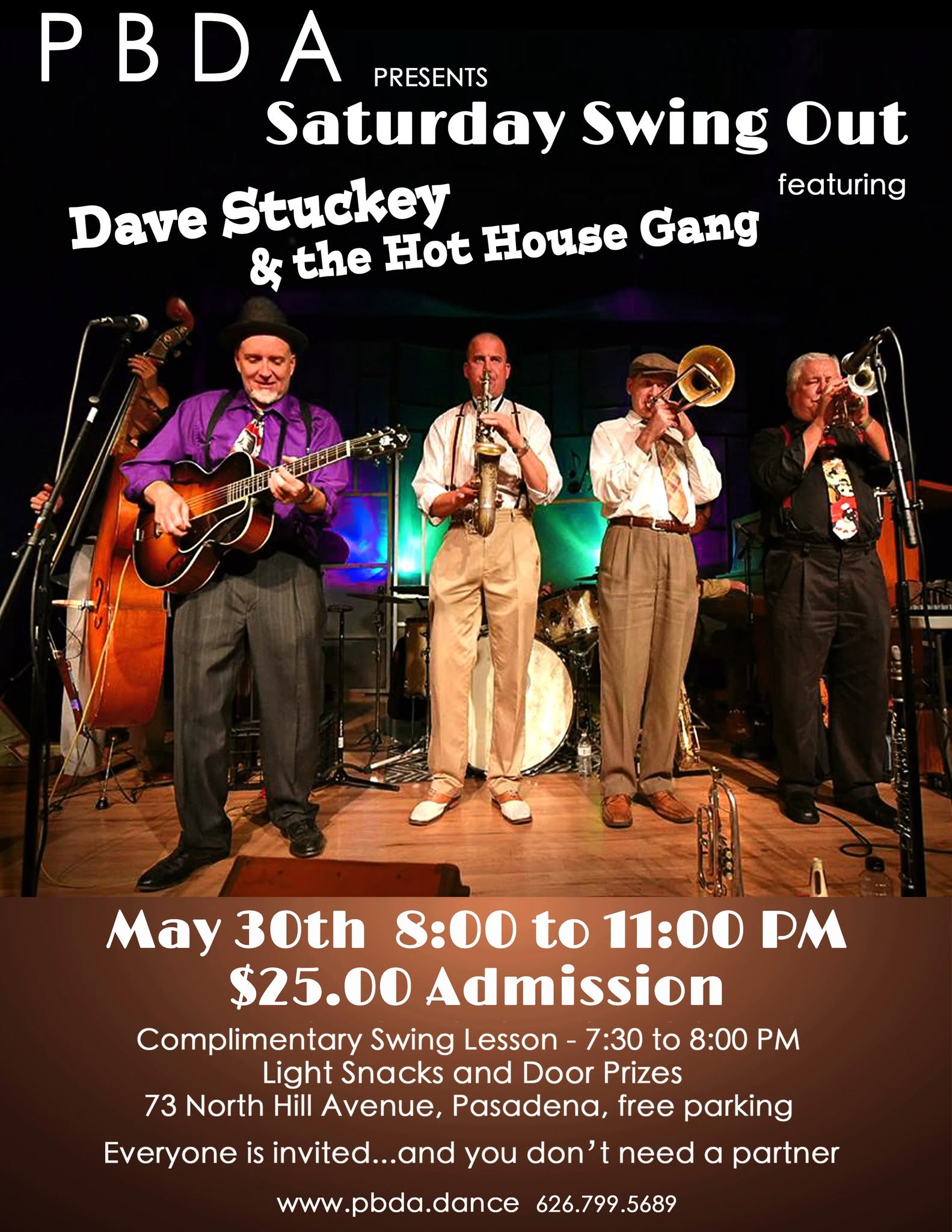 DAVE STUCKEY & the HOT HOUSE GANG- THIS SATURDAY NIGHT - MAY 30th, at PBDA!