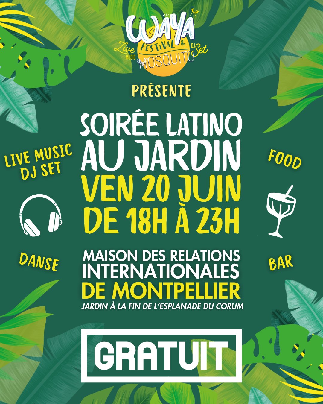 Waya au Jardin (soirée latino) 🎵 Vendredi 20 juin 2025 🎵 Maison des Relations Internationnales