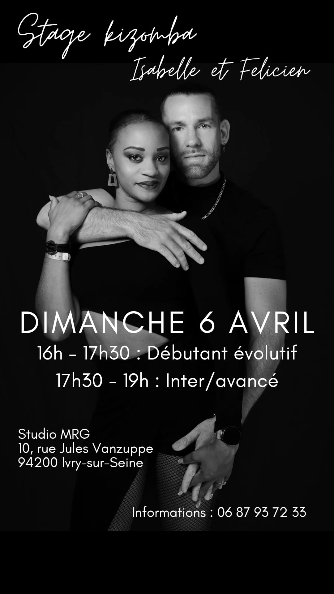 Stage kizomba - Dimanche 6 avril - Isabelle et Felicien - Studio MRG