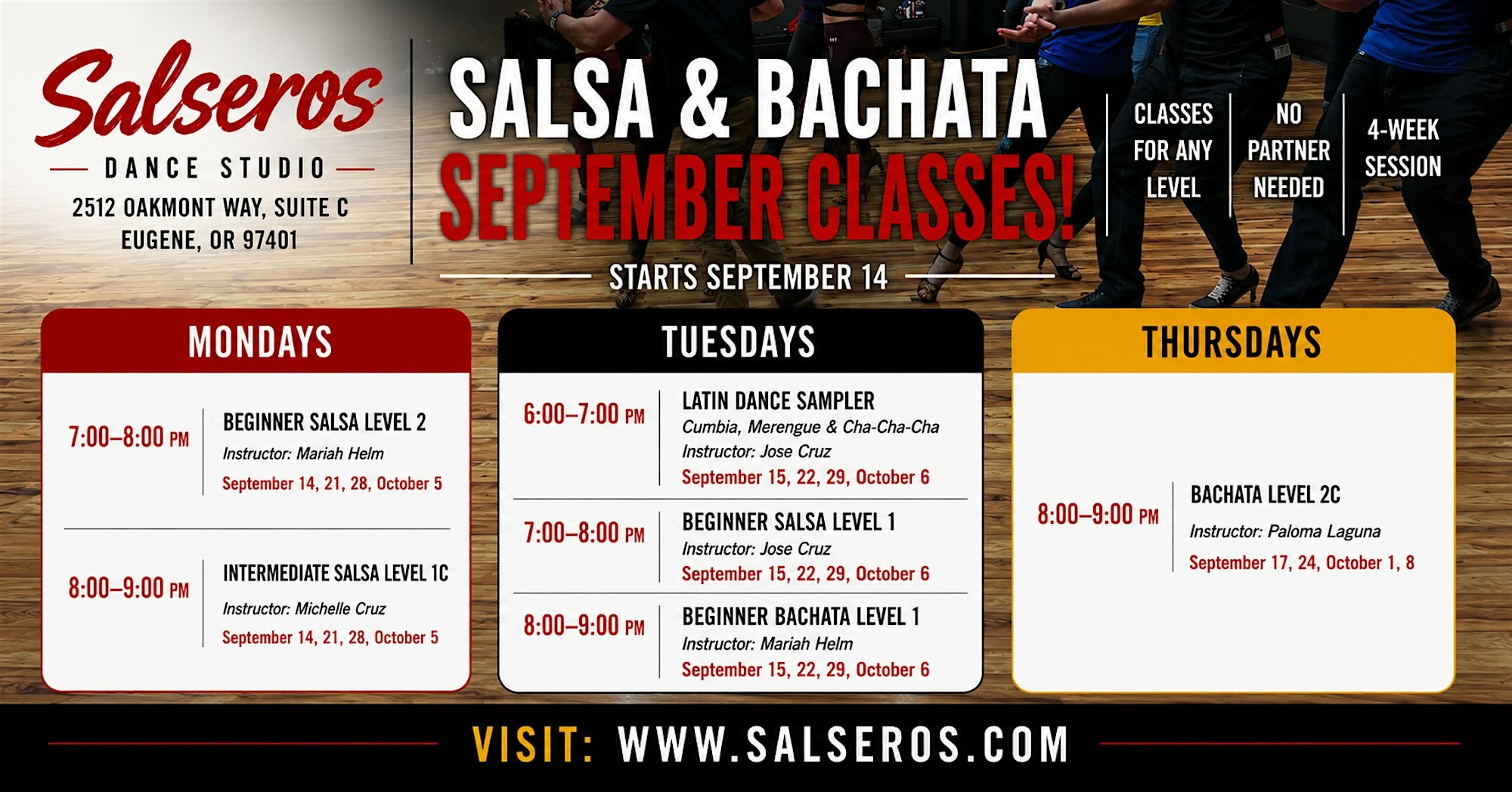 New Salsa, Bachata & Cumbia Dance Classes - September 2026
