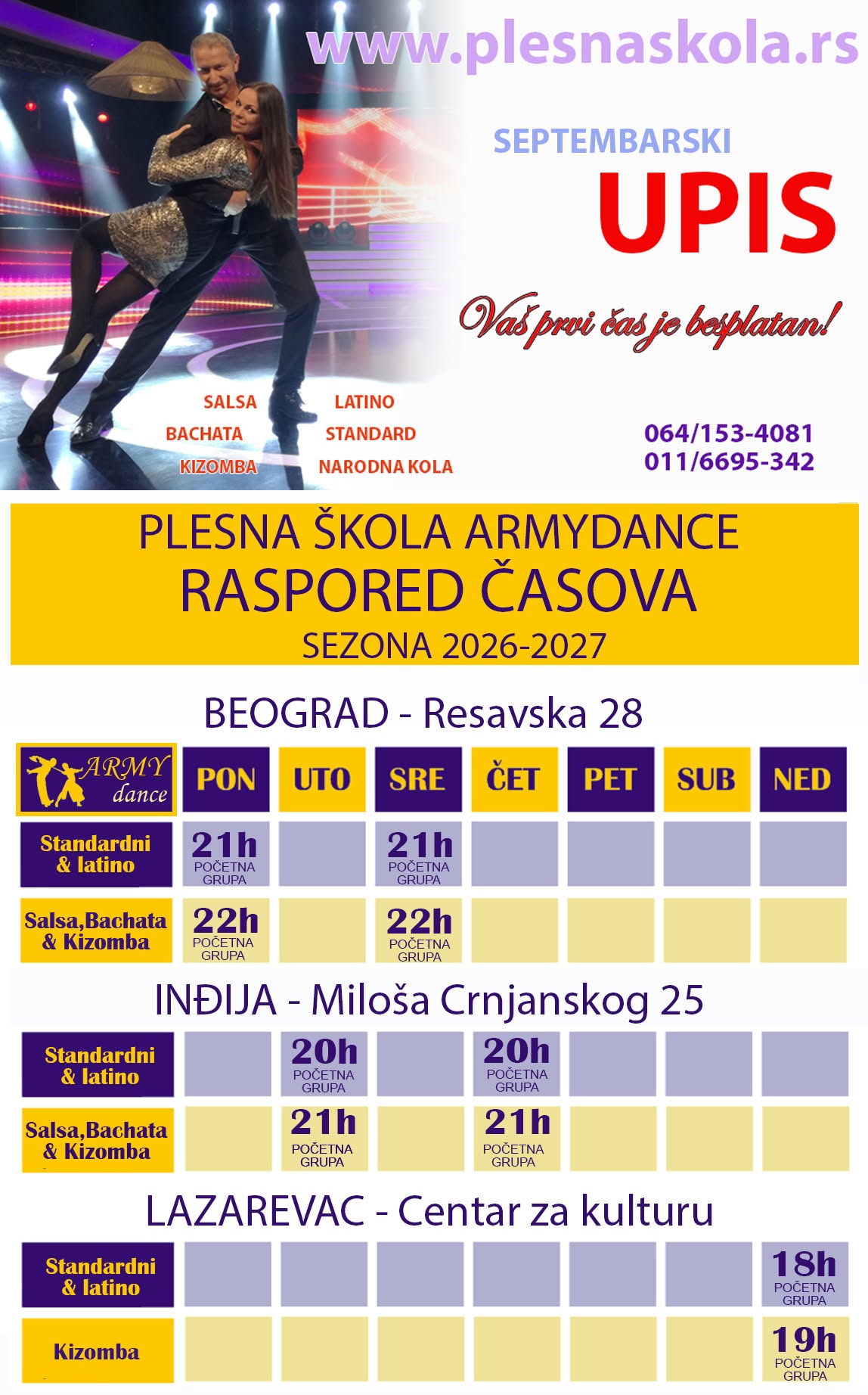 Plesna škola - Septembarski upis