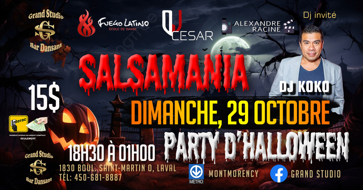 Danse Latine - Laval - Halloween - SalsaMania - Dimanche 29 Octobre 2023