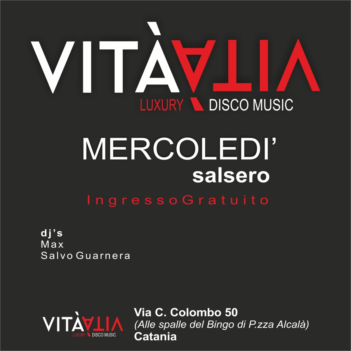 Mercoledi salsero al VITA' LUXURY DISCO (CT),ingresso 4,00 euro compresa consumazione!!!