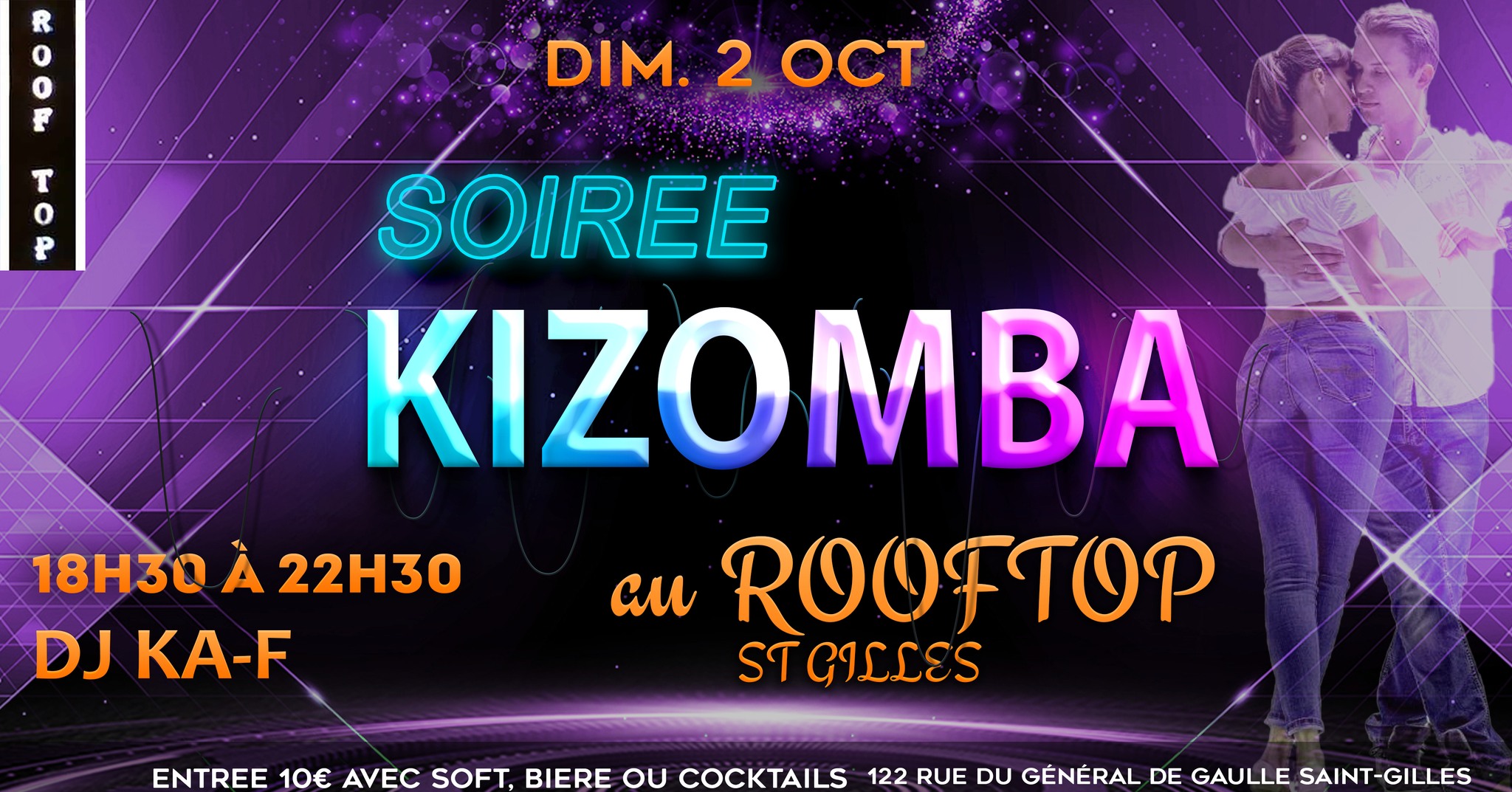 Soirée Kizomba au Rooftop Dimanche 2 OCT. DJ KA-F de 18h30 à 22h30