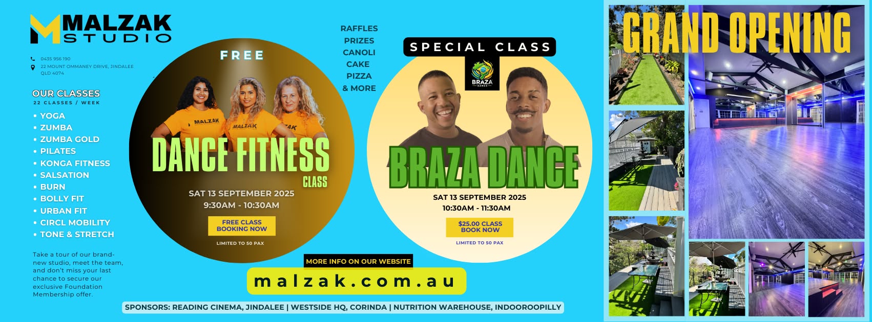 Grand Opening Day Malzak Studio, Jindalee Free Zumba & more…