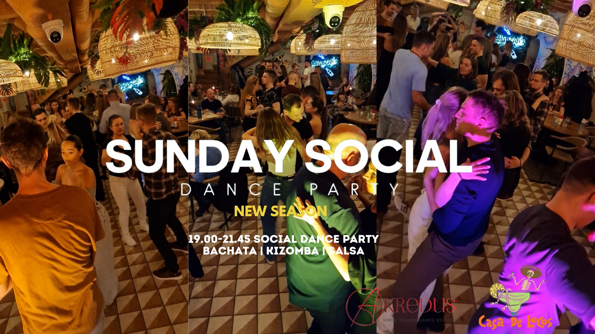 SUNDAY SOCIAL DANCE 10.26 Lotynų vakarėlis su Akredus ir Casa De Locos Nemokama Bachatos pamoka