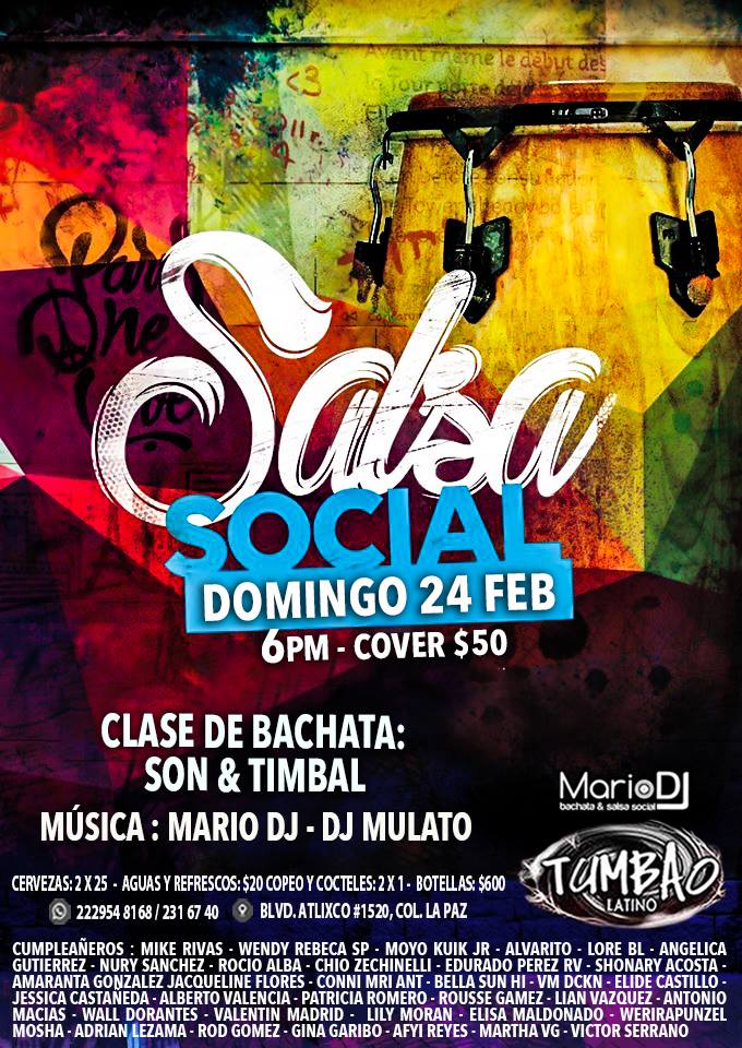 SALSA & Bachata Social_Mario DJ 24 Feb 9 pm en Tumbao Latino