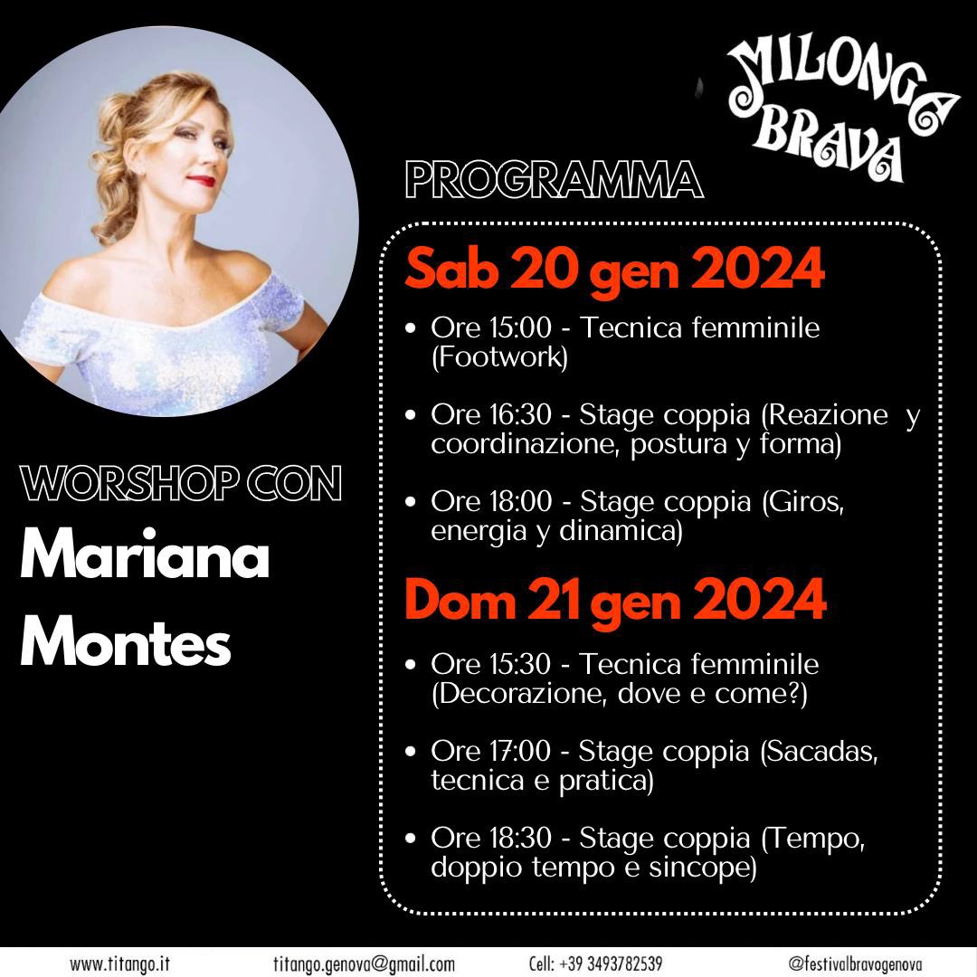 Mariana Montes - Sab. 20 e Dom 21 Gennaio Milonga Brava