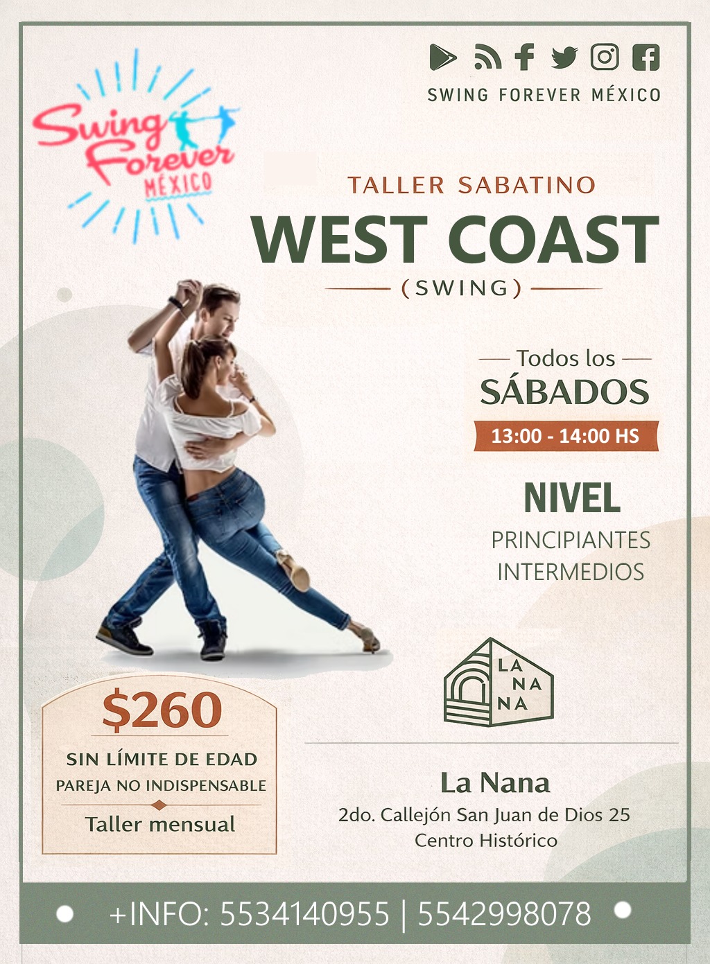 TALLER SABATINO DE WEST COAST SWING Principiantes e intermedios