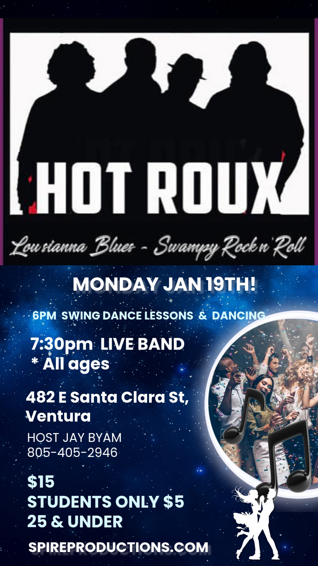 HOT ROUX- Live Swing Band - MON JAN 19 - New Guests FREE