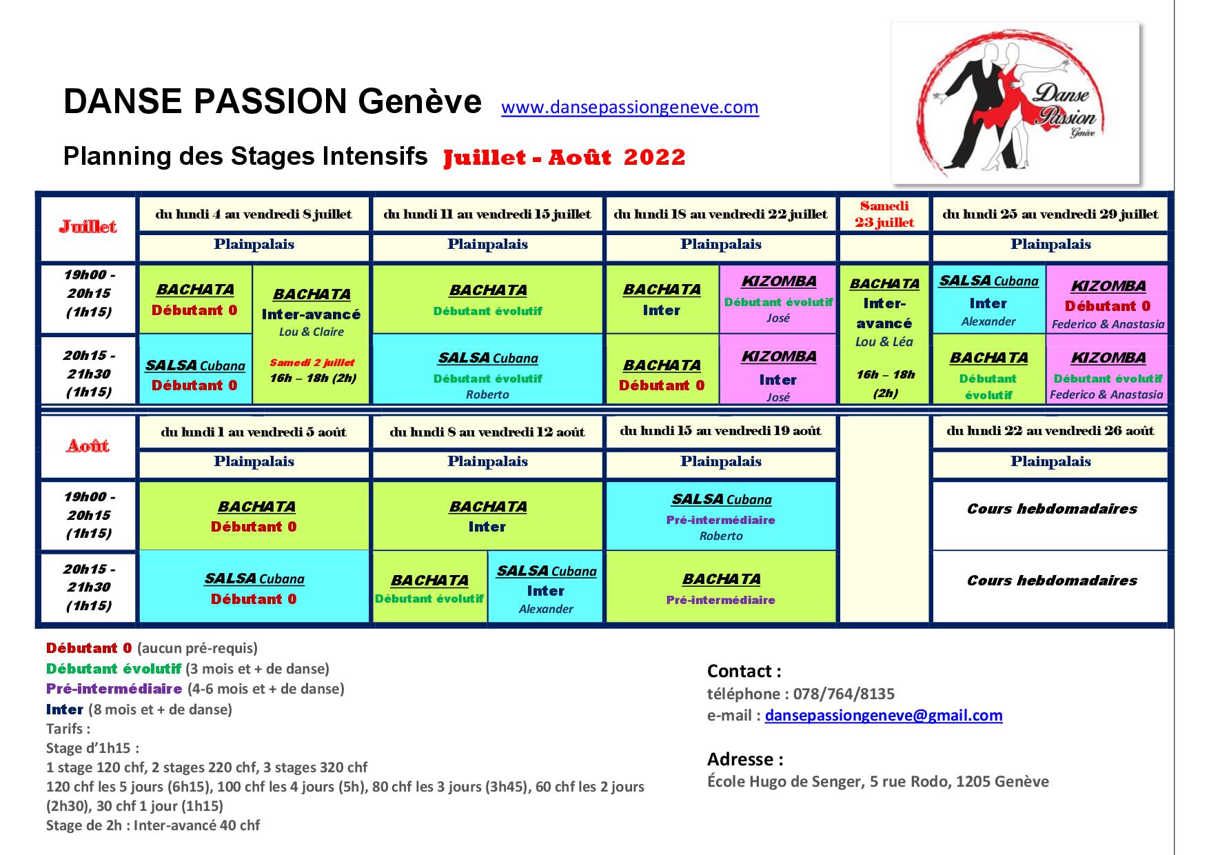 Stages intensifs d'été 2022
