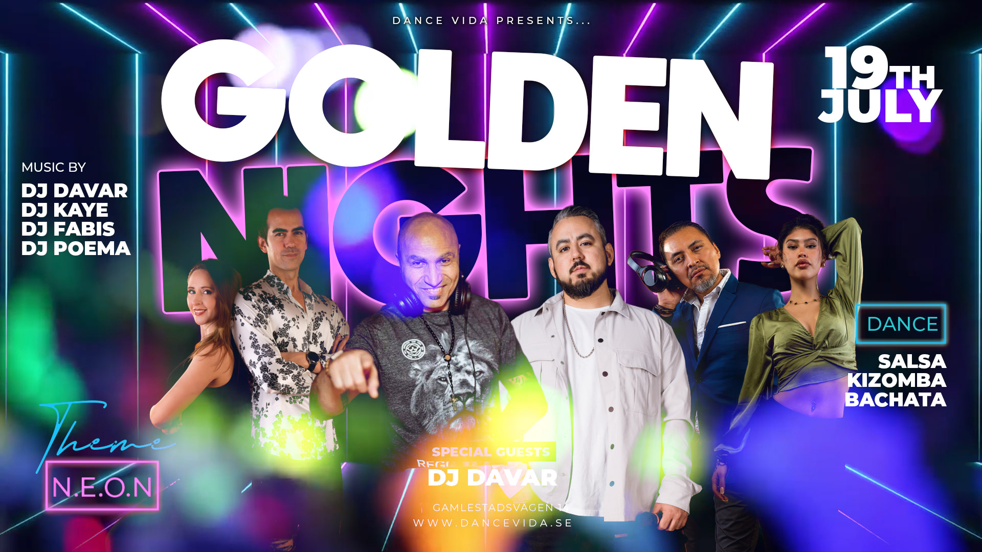 NEON Golden Nights Party! Salsa bachata Kizomba