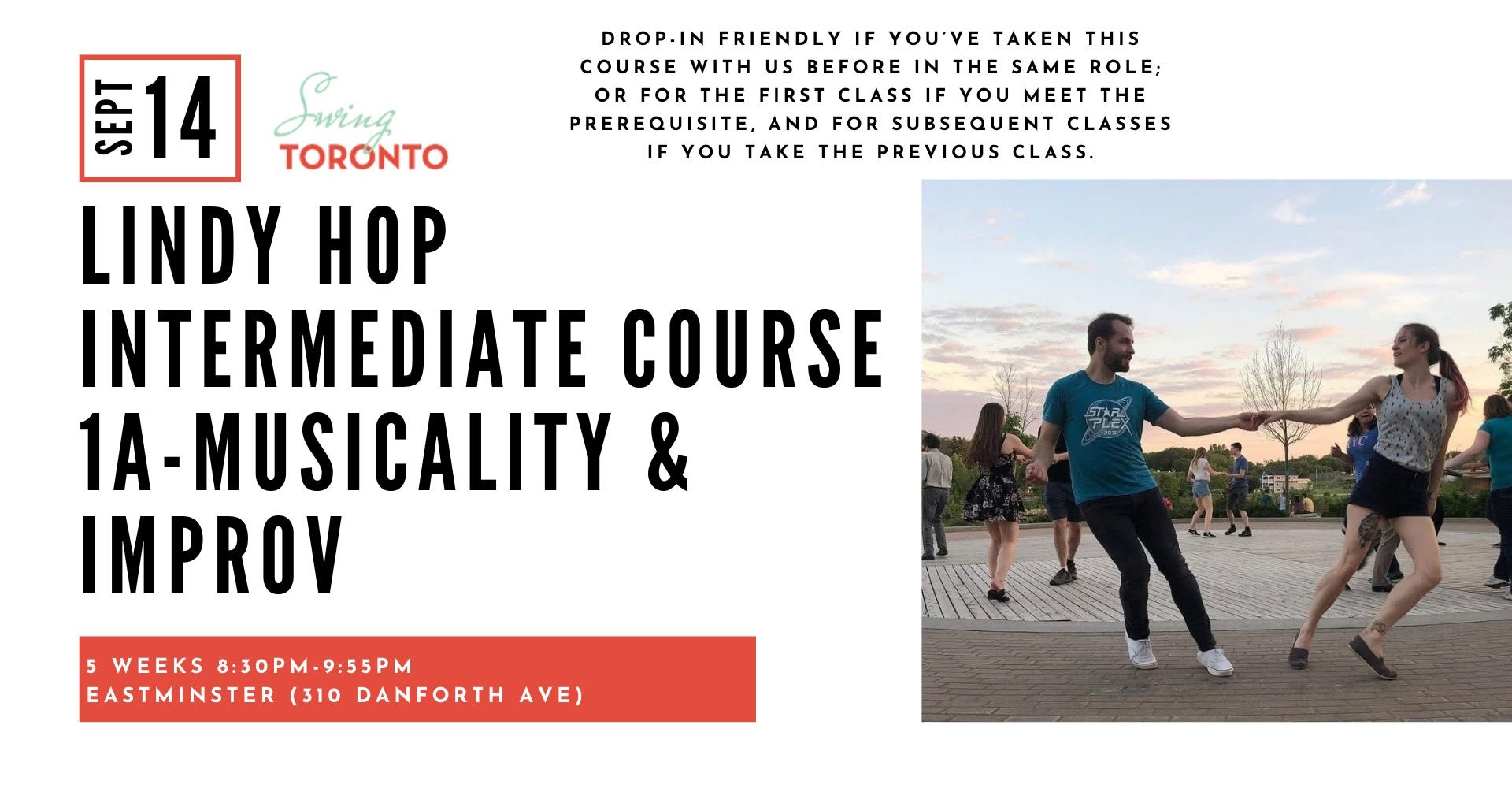 Lindy Hop Intermediate 1A Course - Musicality & Improv, Starts Monday September 14th! 5 Weeks!
