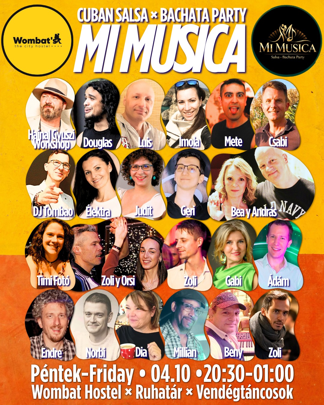 ☀️Mi Musica Salsa-Bachata party 04.10🔥Wombat✨Hajnal Gyuszi WSH⭐️vendégTÁNCOSOK💃🏼ruhaTÁR📌BELváros