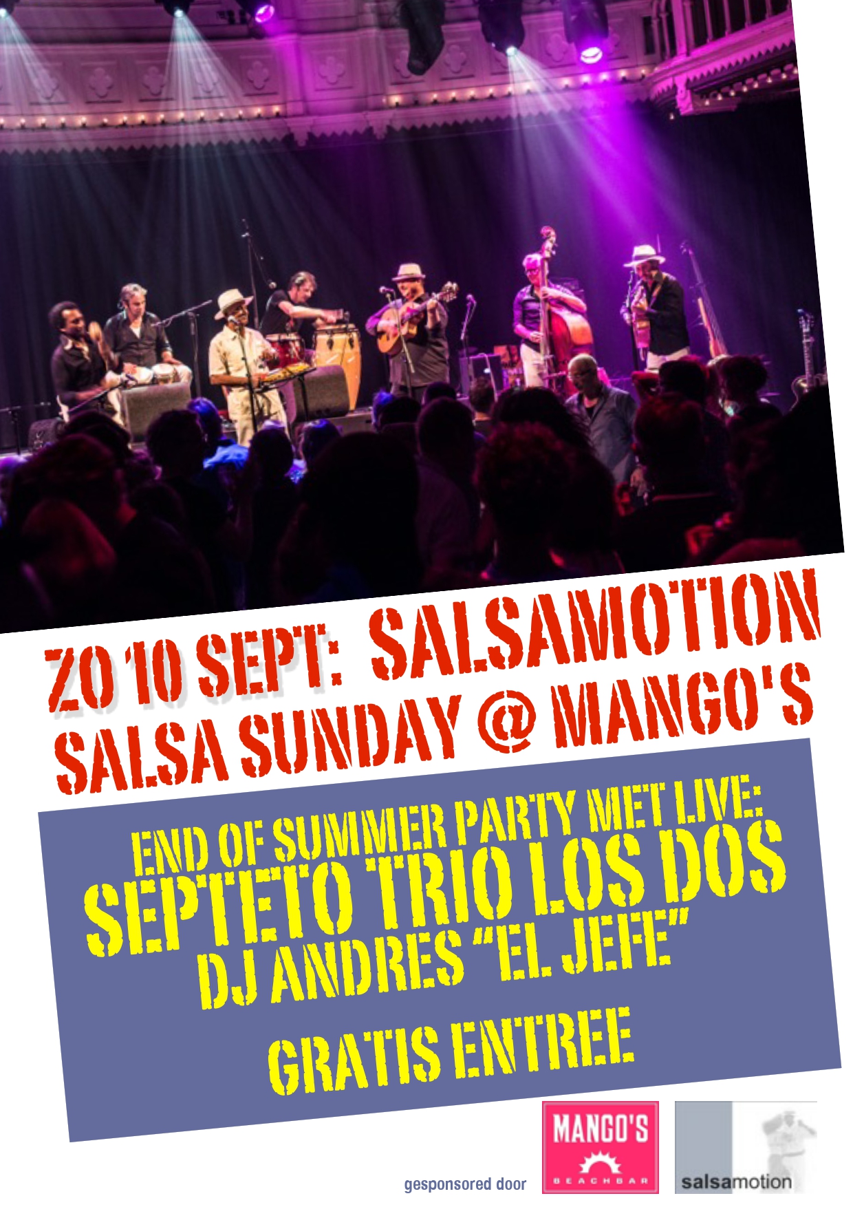Salsamotion bij Mango's Beachbar End of Summer party Live Septeto Trio Los Dos