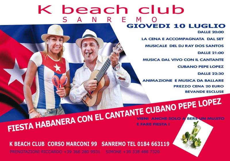 GIOVEDI 10 LUGLIO FESTA HABANERA CON MUSICA DAL VIVO CON PEPE LOPEZ