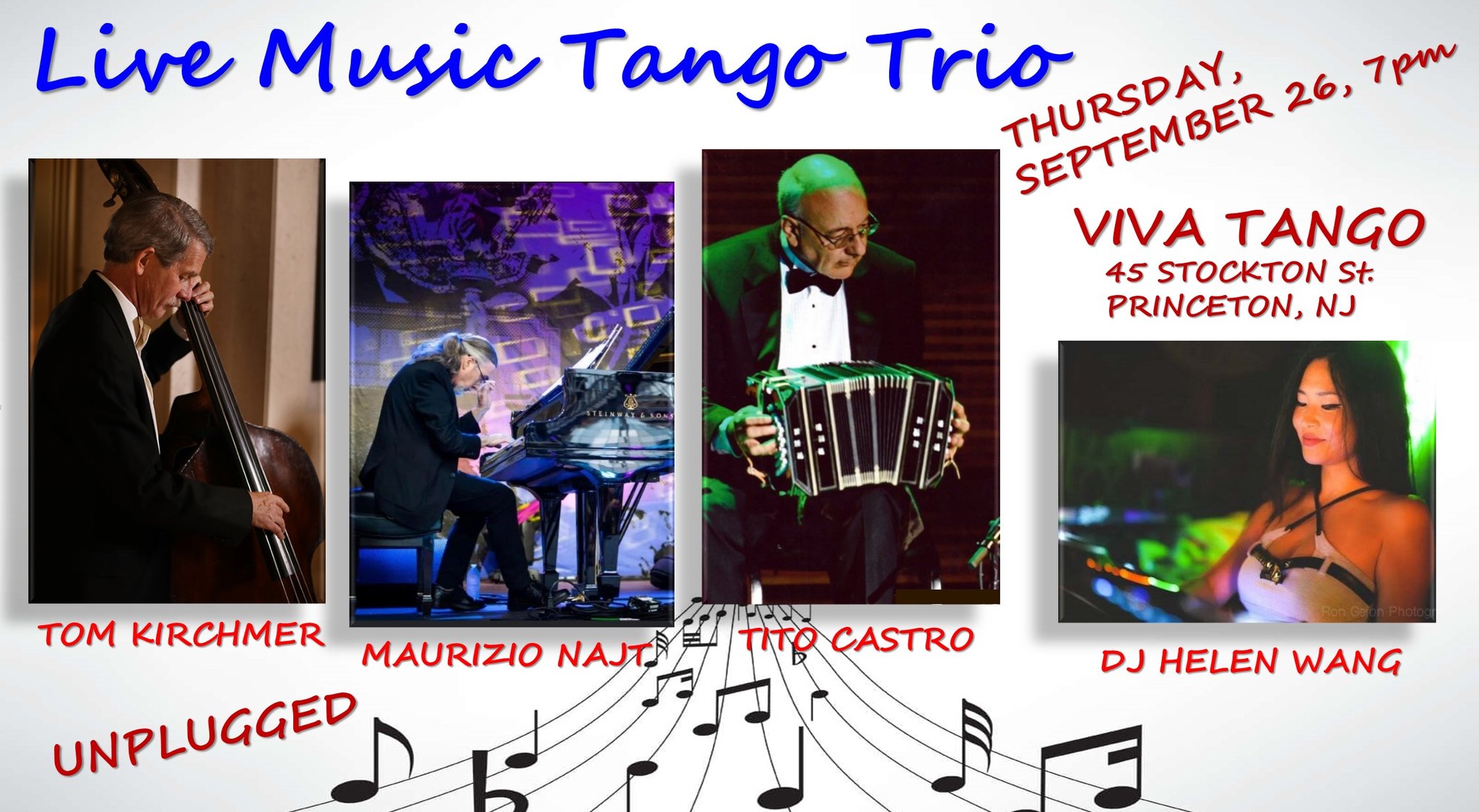 Live Music “Unplugged” Milonga by trio of Maurizio Najt, Tito Castro, Tom Kirchmer.