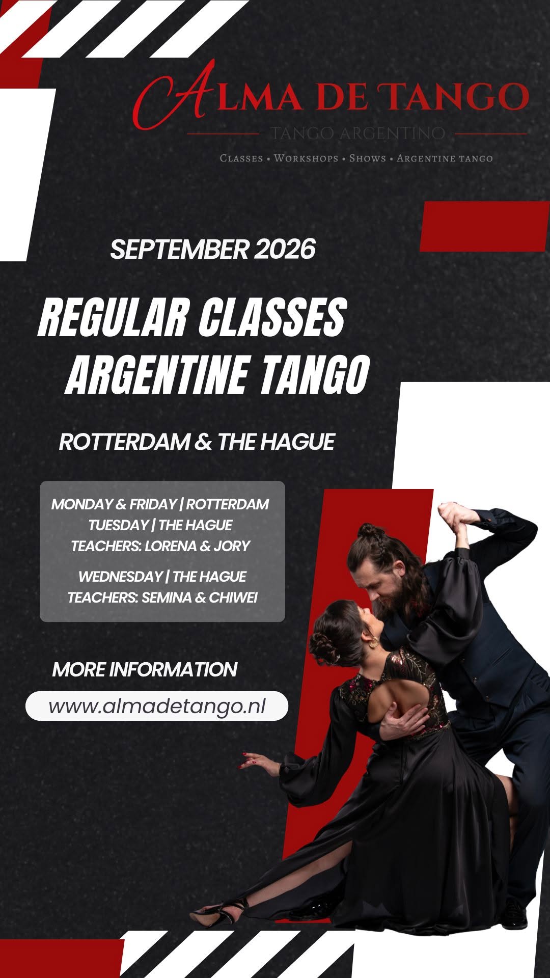 Regular classes Argentine Tango at Alma de Tango Rotterdam & The Hague,