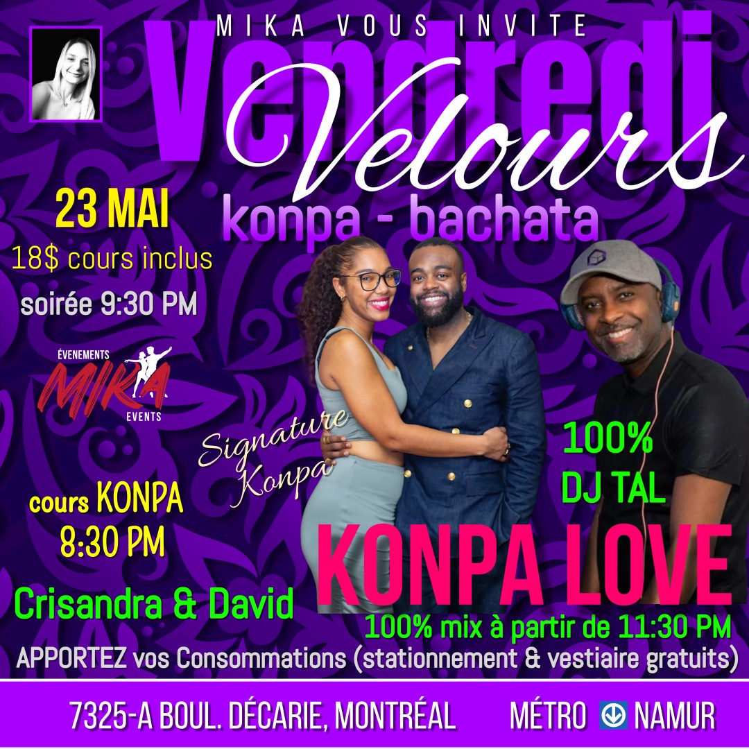 VENDREDI Velours, 23 mai KONPA-BACHATA 💜 Konpa Love