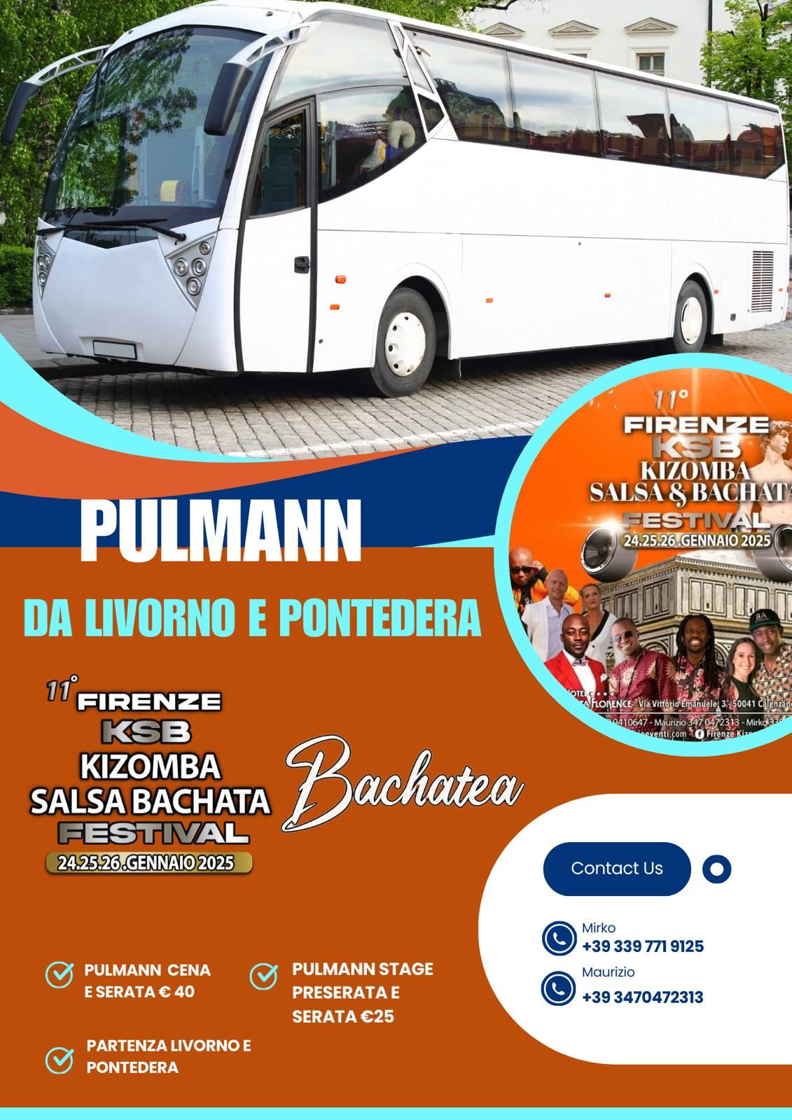 Pullman da Livorno e Pontedera per evento Firenze Kizomba Bachata Salsa Festival