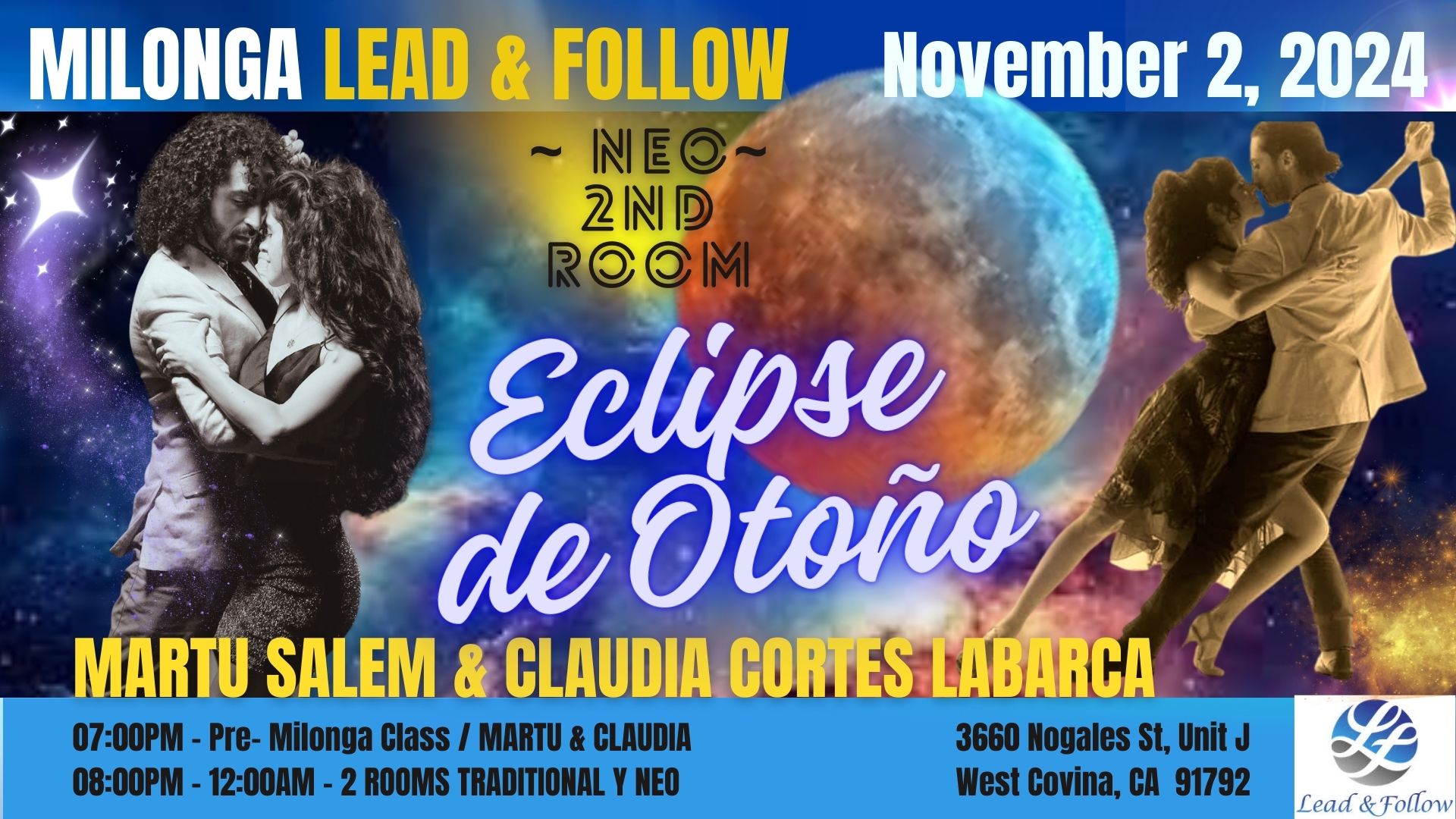 Milonga Lead & Follow 🌔 Eclipse de Otoño 🌔 Martu Salem & Claudia Cortes Labarca.