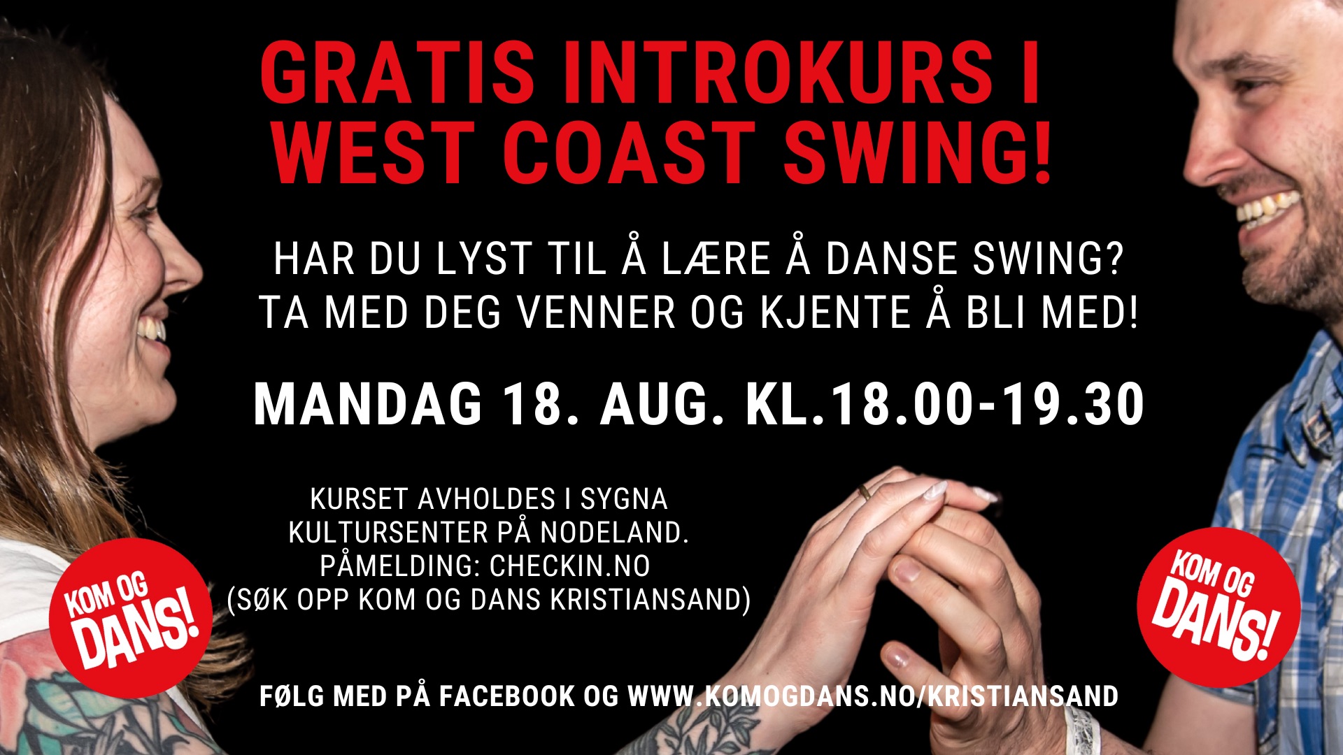Gratis introkurs i West Coast Swing mandag 18. august kl. 18.00!