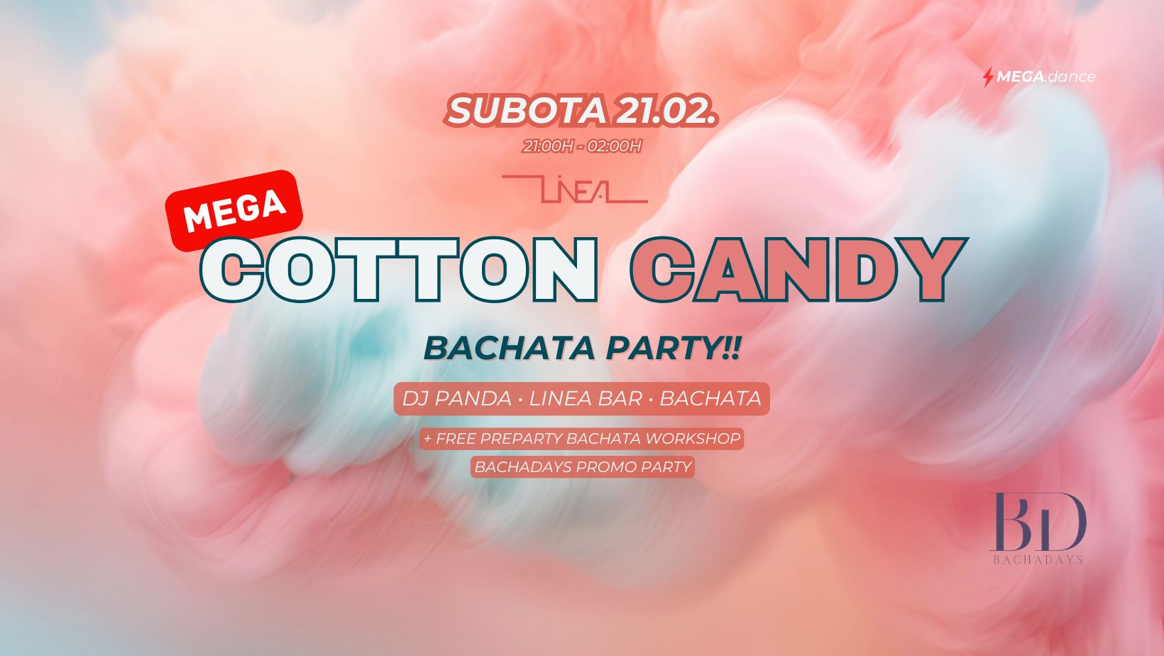 🌟 MEGA: COTTON CANDY 🍭🩷 Bachata Party!! - 21.02. Subota (SATURDAY)