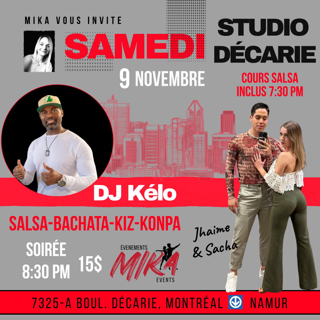 SAMEDI 9 nov. DJ Kelo, SALSA avec Jhaime et Sacha