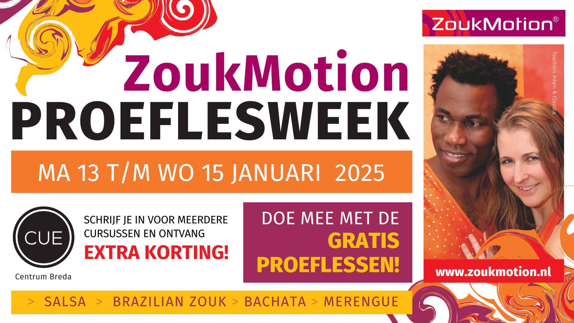 Gratis Proeflessen Salsa & Bachata en Zouk bij ZoukMotion in Breda