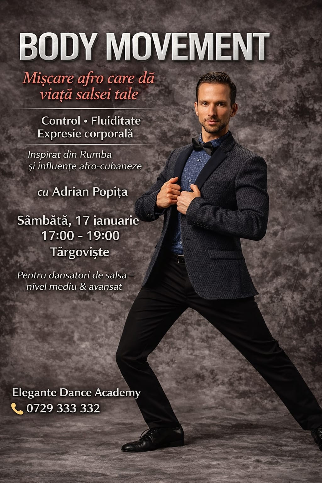 Workshop Salsa Body Movement cu 🏆Adrian Popița, la Târgoviște