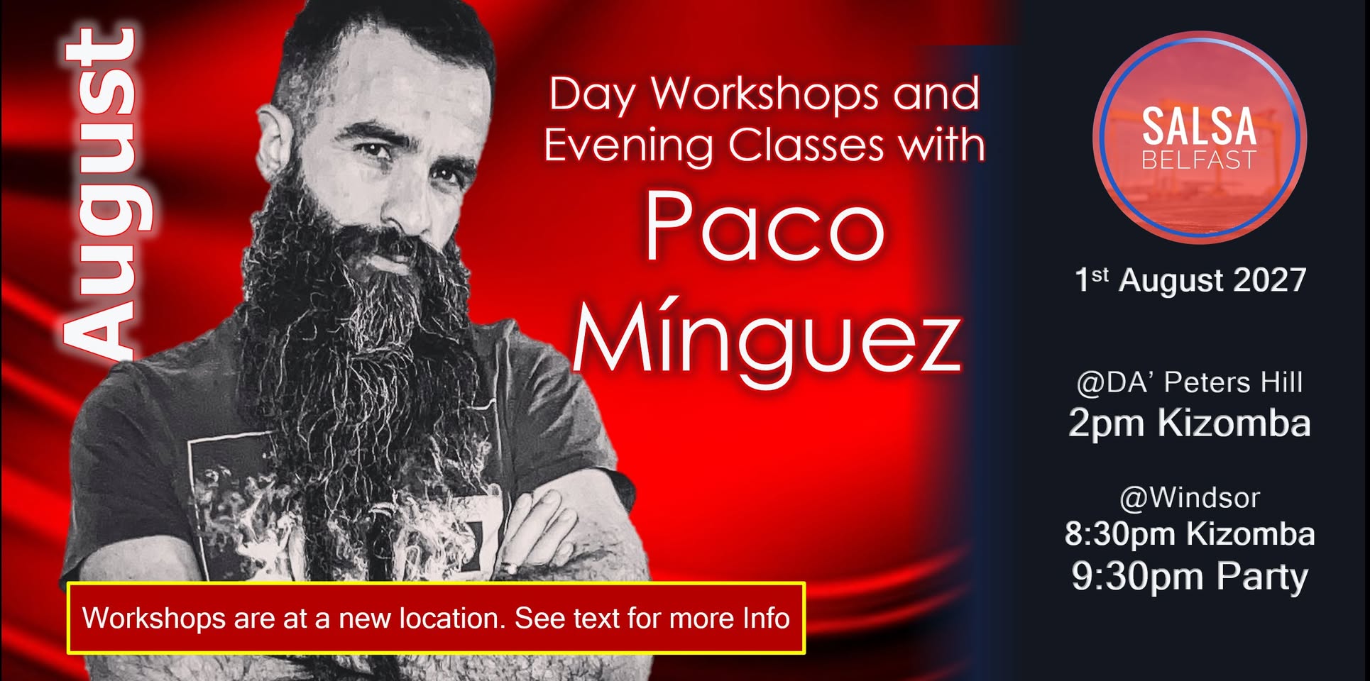 Windsor Salsa & Kizomba Party Plus Workshops (Aug 2026) ft Paco