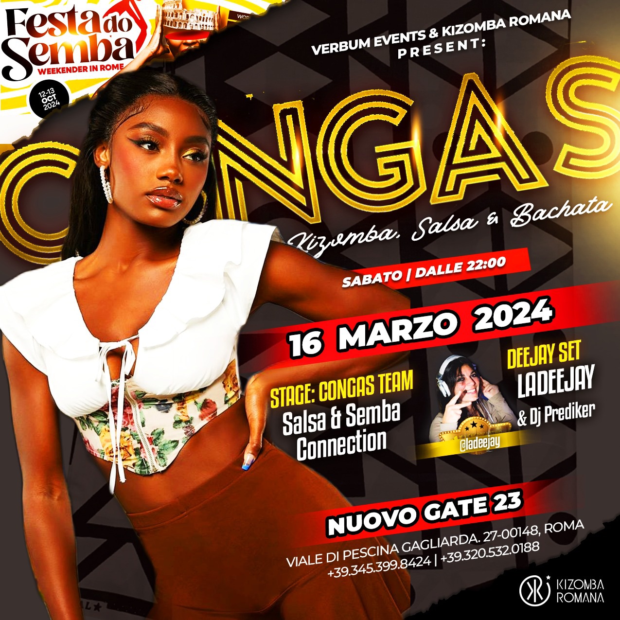 CONGAS - Angolatin Night in Roma 🇦🇴🇨🇺🇮🇹 Kizomba • Bachata • Salsa • Sab. 16 Marzo 24