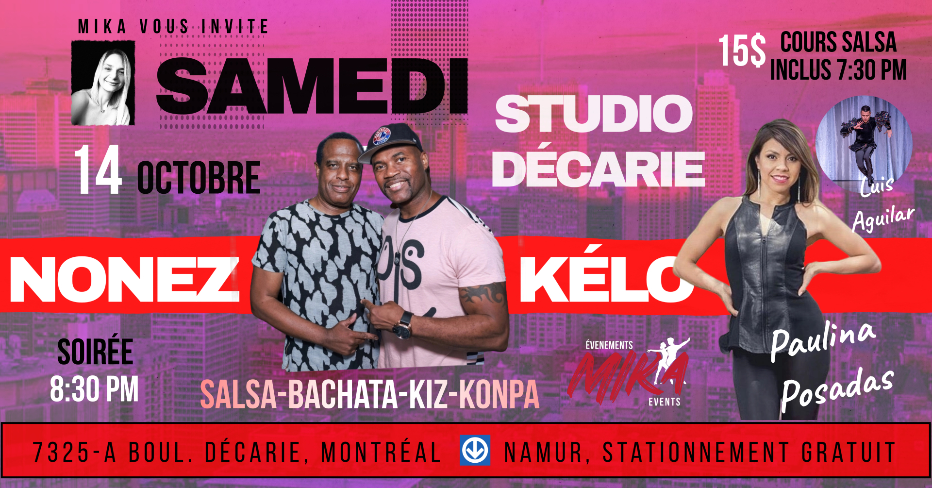 SAMEDI 14 octobre REOUVERTURE Studio Décarie, 7:30pm cours SALSA