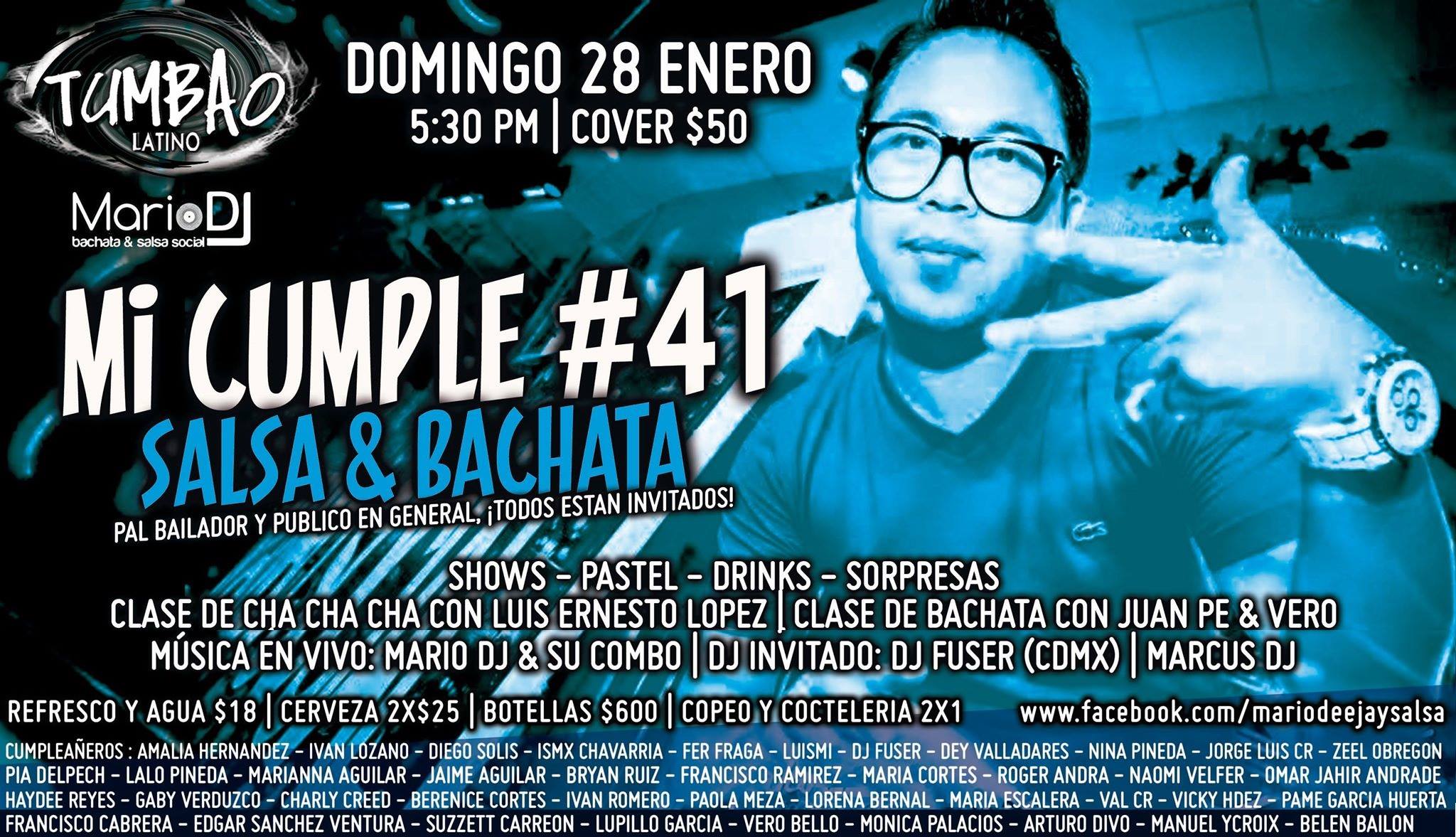 Cumple Salsero #41 Mario DJ Domingo 28 Ene 5:30 pm Tumbao Lati