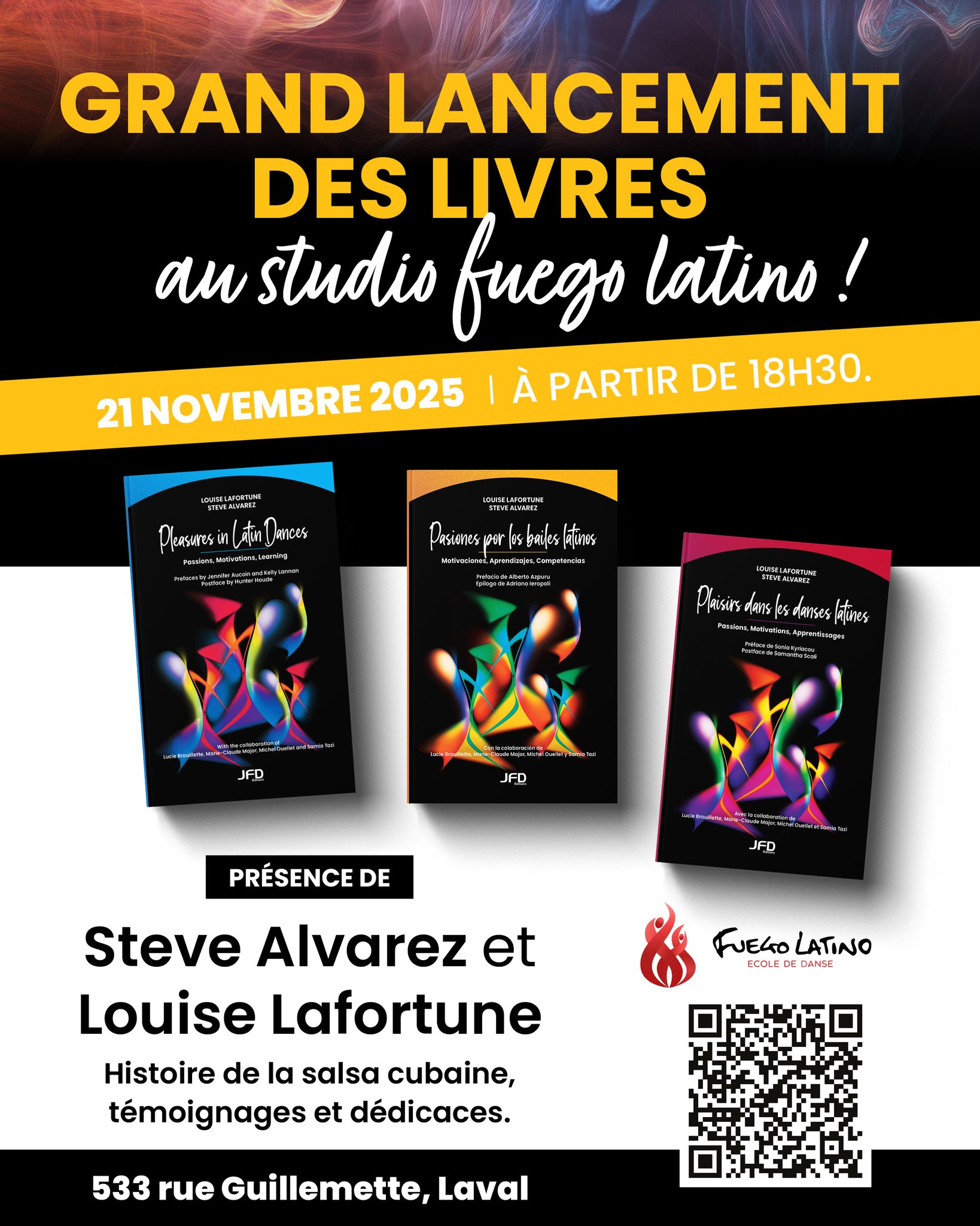 Lancement. Plaisirs dans les danses latines. Pleasures in Latin Dance. Pasiones de bailes latinos