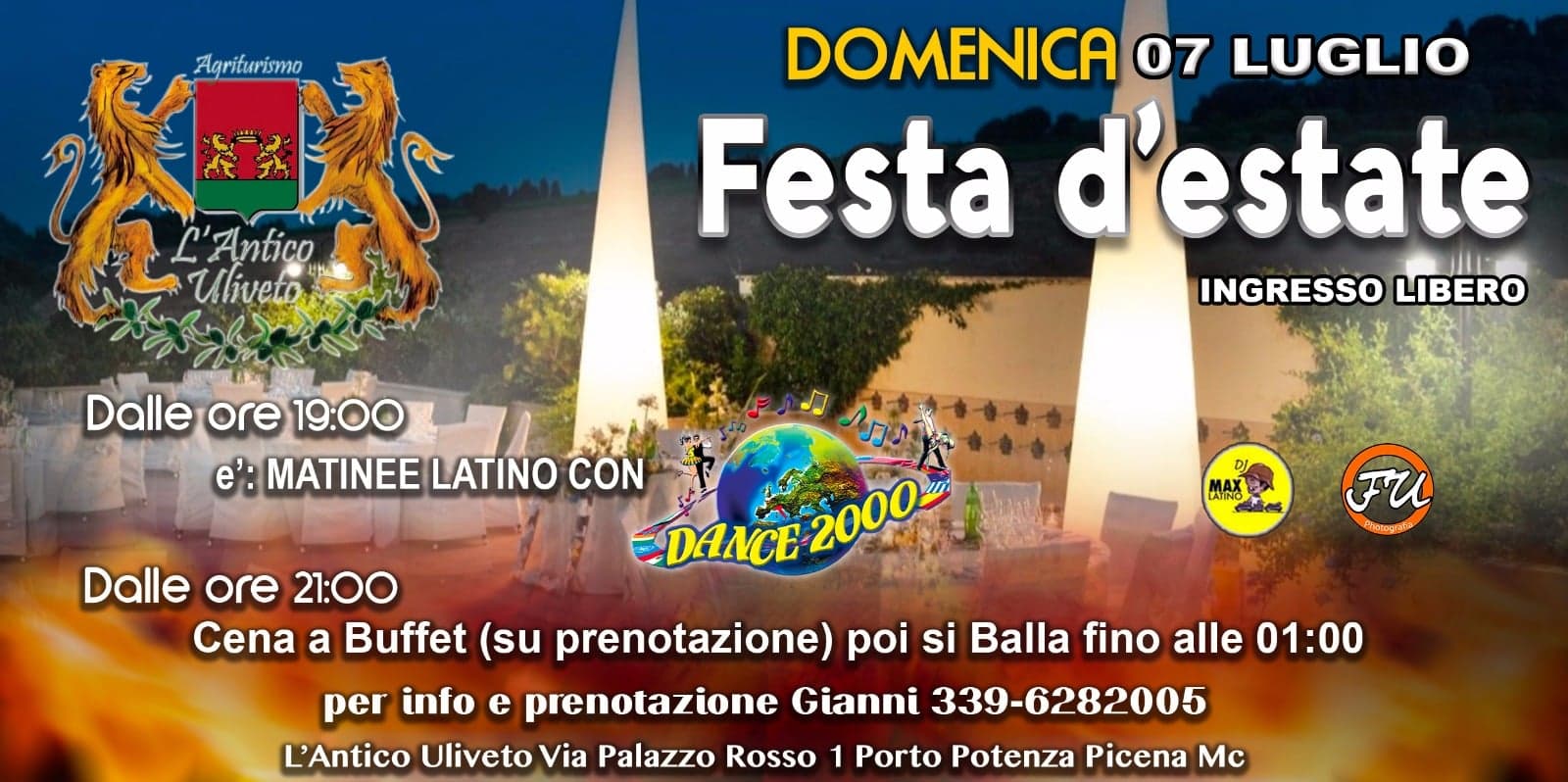 Domenica 7 Luglio "Festa d'Estate e Matinèe Latino con Dance2000