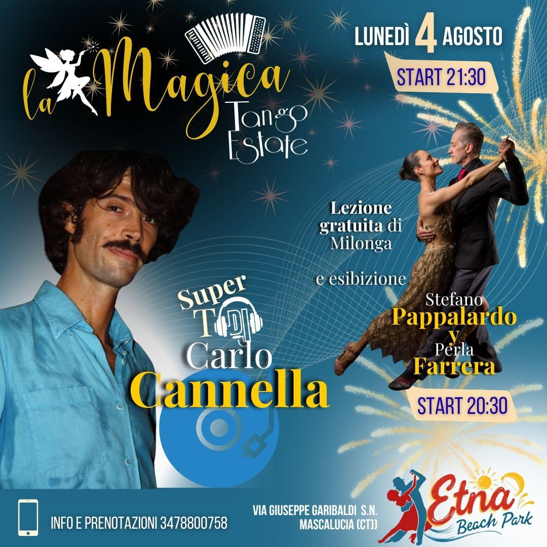Lunedรฌ 4 Agosto Speciale Elegant Beach Park Tango Party" con Carlo Cannella Super TDj