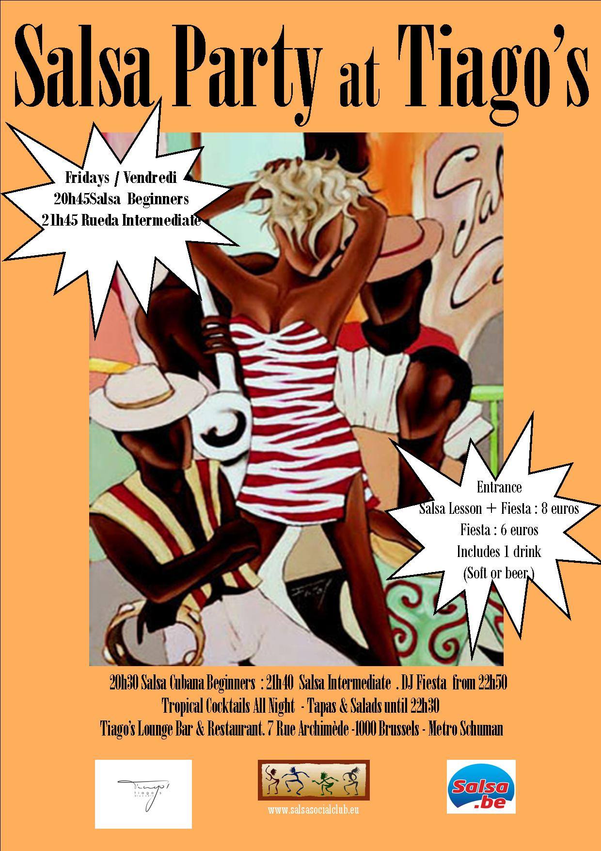 Salsa Party at Tiago's Salsa Cubana Beginners at 20h45 - Rueda Intermediate at 21h45