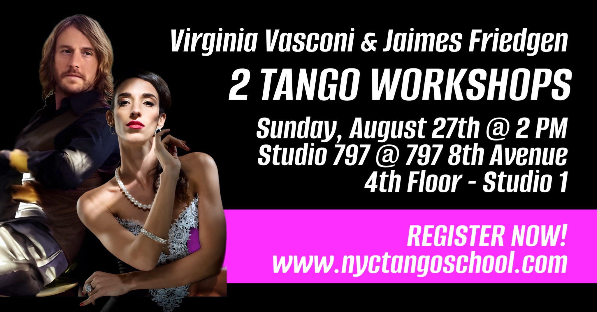 Virginia Vasconi & Jaimes Friedgen in NYC! Tango workshops from top international tango artists.