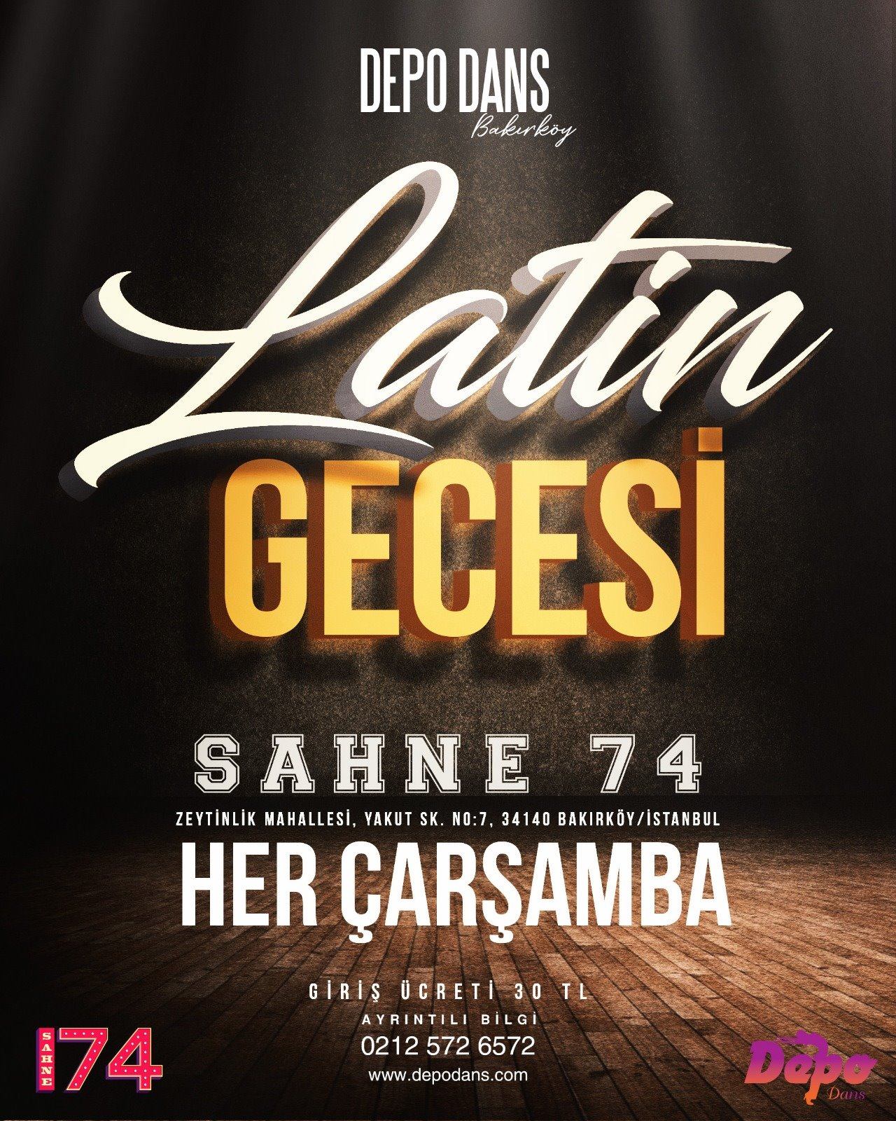 Çarşamba Bakırköy Latin Dans Gecesi @Sahne 74