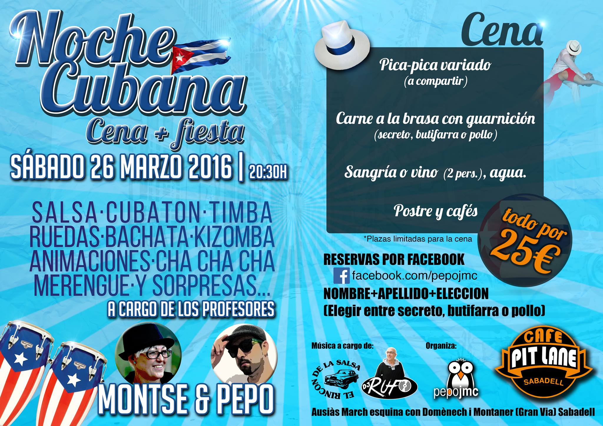 NOCHE CUBANA Cena+Fiesta en CAFE PITLANE Sabadell