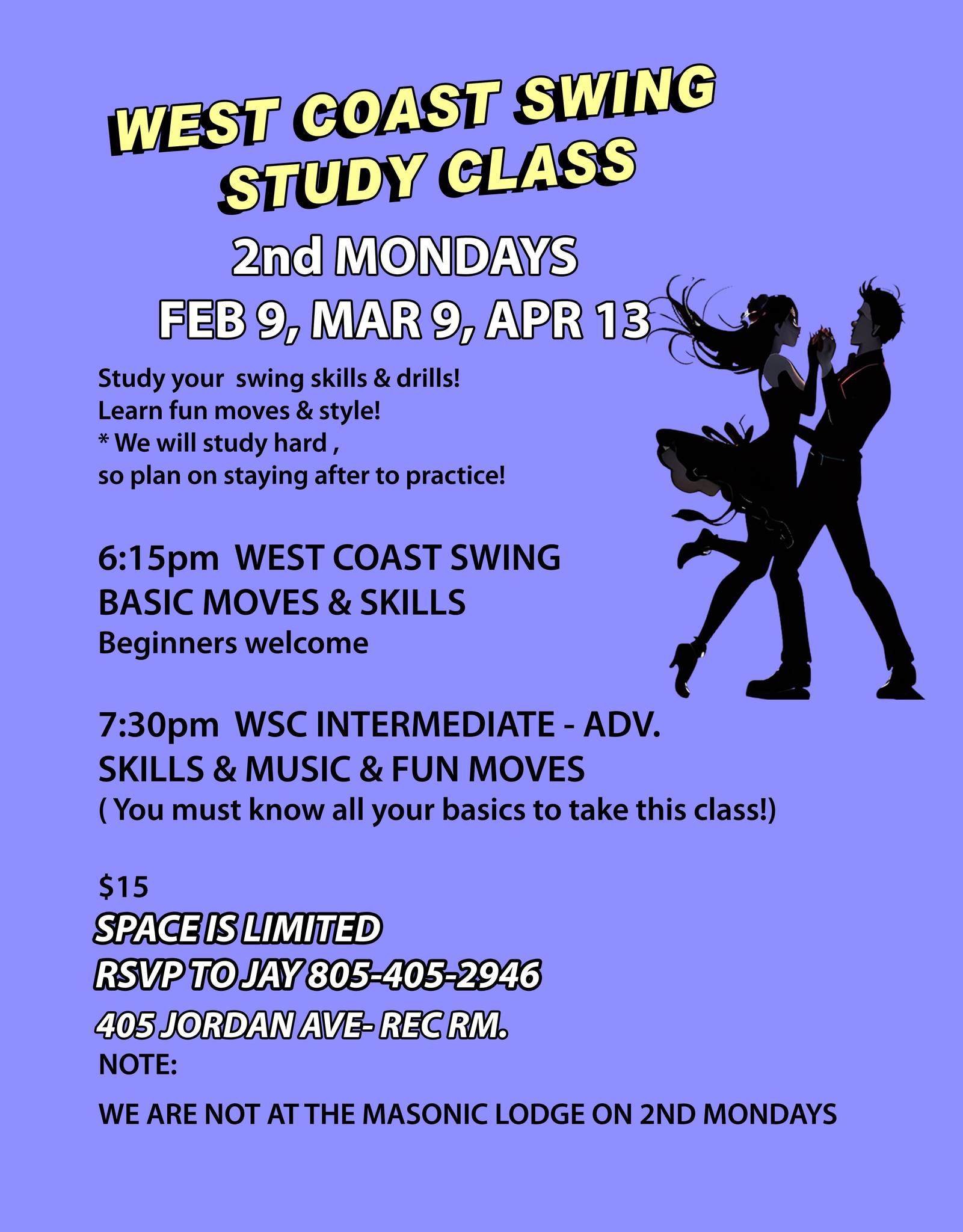 WEST COAST SWING! STUDY CLASS FEB 9, MAR 9, 2ND MONDAYS