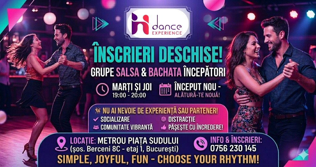 📢 START GRUPĂ NOUĂ! Salsa & Bachata Începători (Piața Sudului)