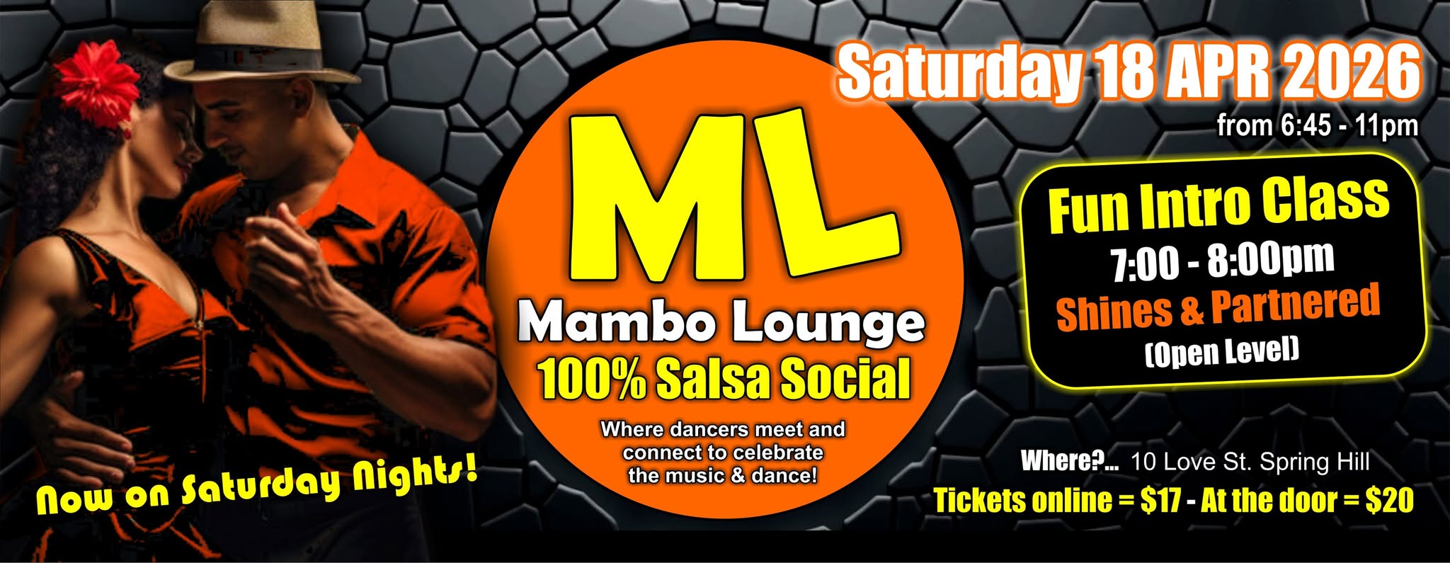 100% Salsa Social & DANCE CLASS! - Saturday 18 April - Mambo Lounge